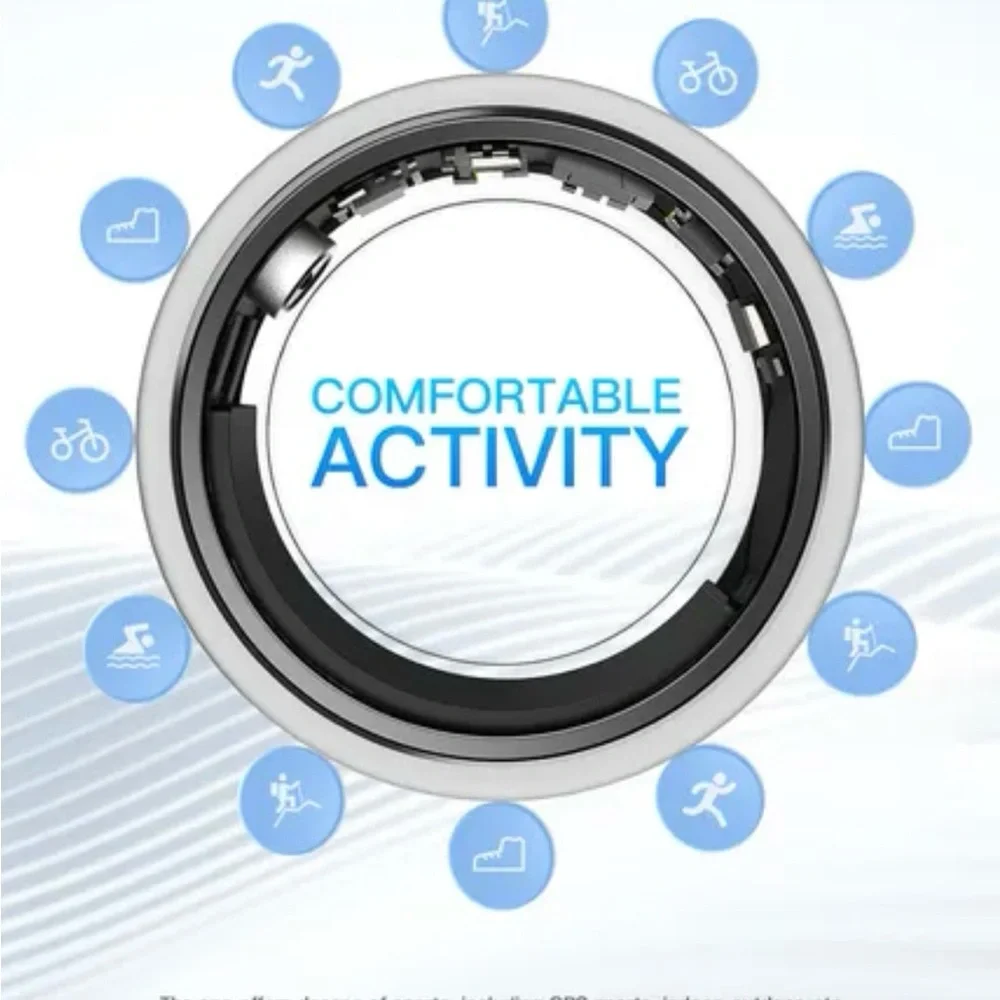 Black and White Wearable Ring with Heart Rate Tracking and NFC